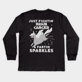 brain cancer funny unicorn farting sparkles Kids Long Sleeve T-Shirt